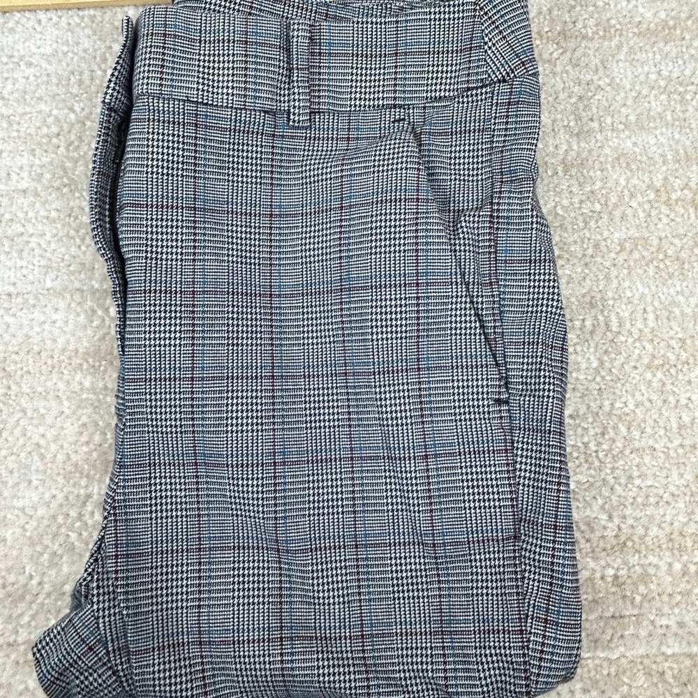 LOFT Womens High Waist Skinny Preppy Glen Plaid Trousers Black Blue 2